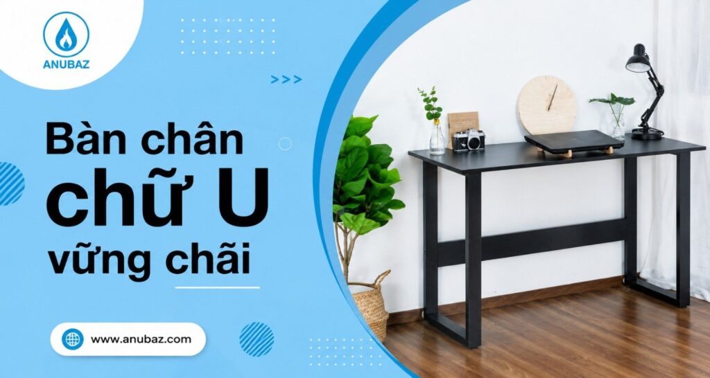 bàn làm việc chân sắt mặt gỗ