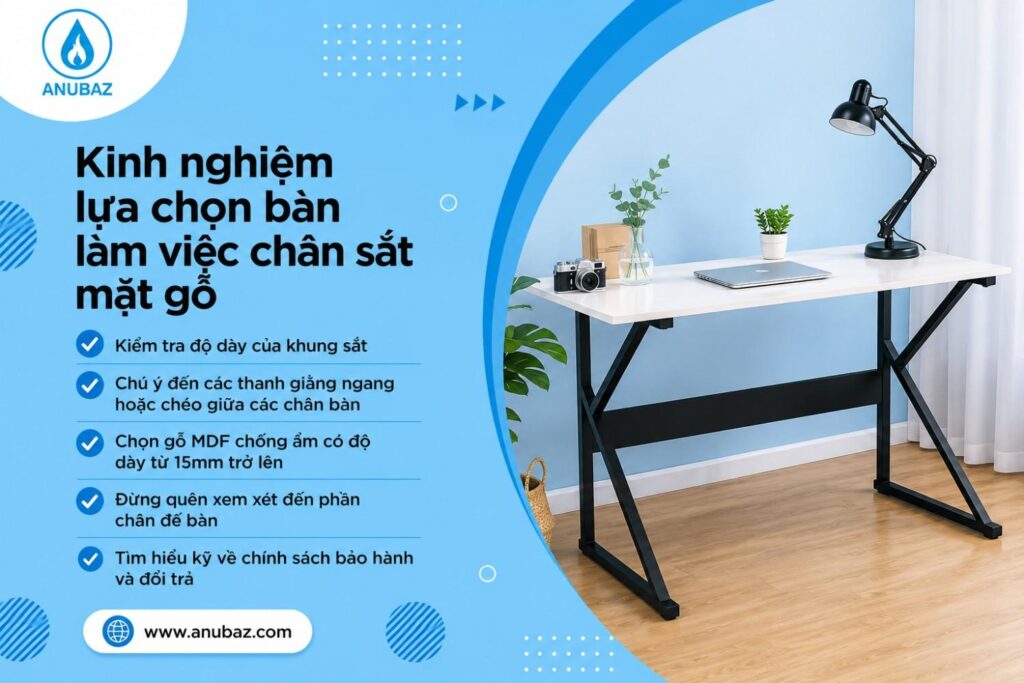 kinh nghiệm chọn bàn làm việc chân sắt mặt gỗ
