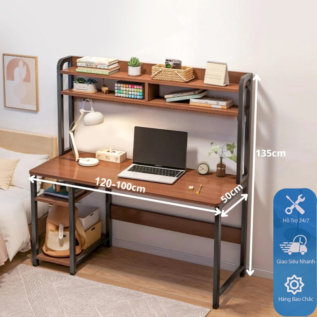Bàn làm việc tích hợp kệ sách