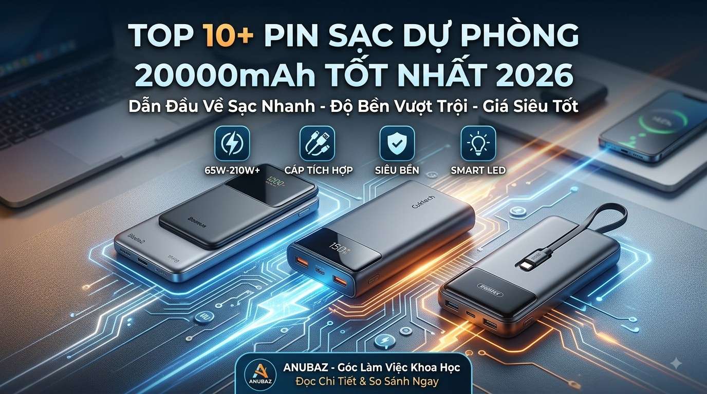 Top 10+ Pin Sạc Dự Phòng 20000mAh Tốt Nhất 2026: Sạc Nhanh, Bền, Giá Tốt